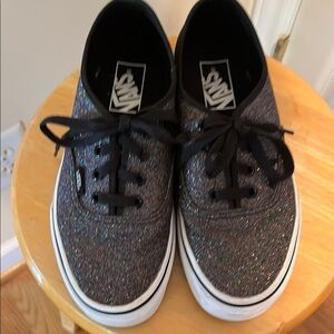 Vans Black and Silver Sneakers with Classic Waffle Outsole